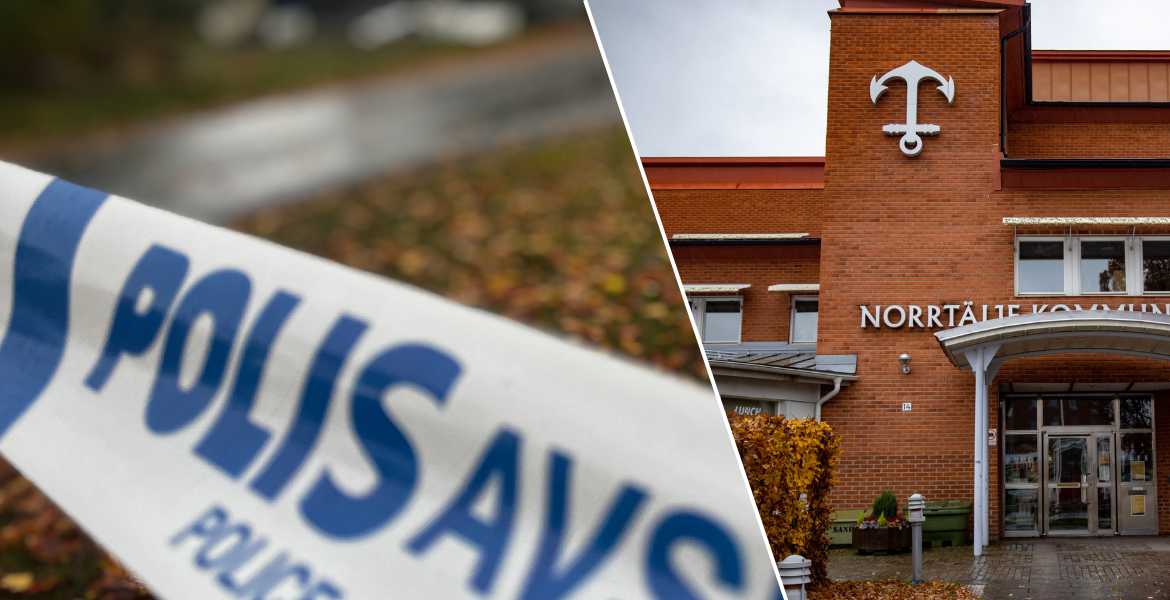 Polisens asvspärrning bredvi Norrtäljes kommunhus.