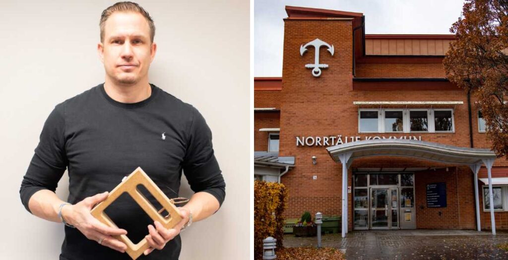 Bild på Uffe Helsing och Norrtäljes kommunhus.