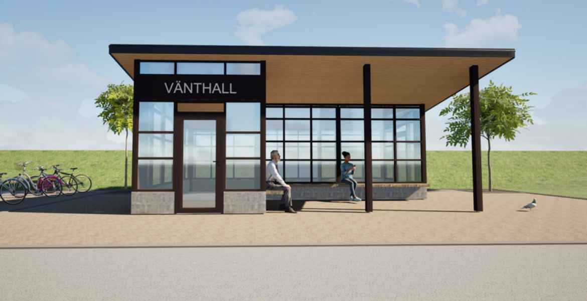 Skiss över hur vänthallen ska se ut