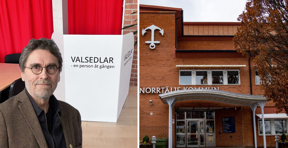 Conny Andersson. Montage med Norrtäljes kommunhus.